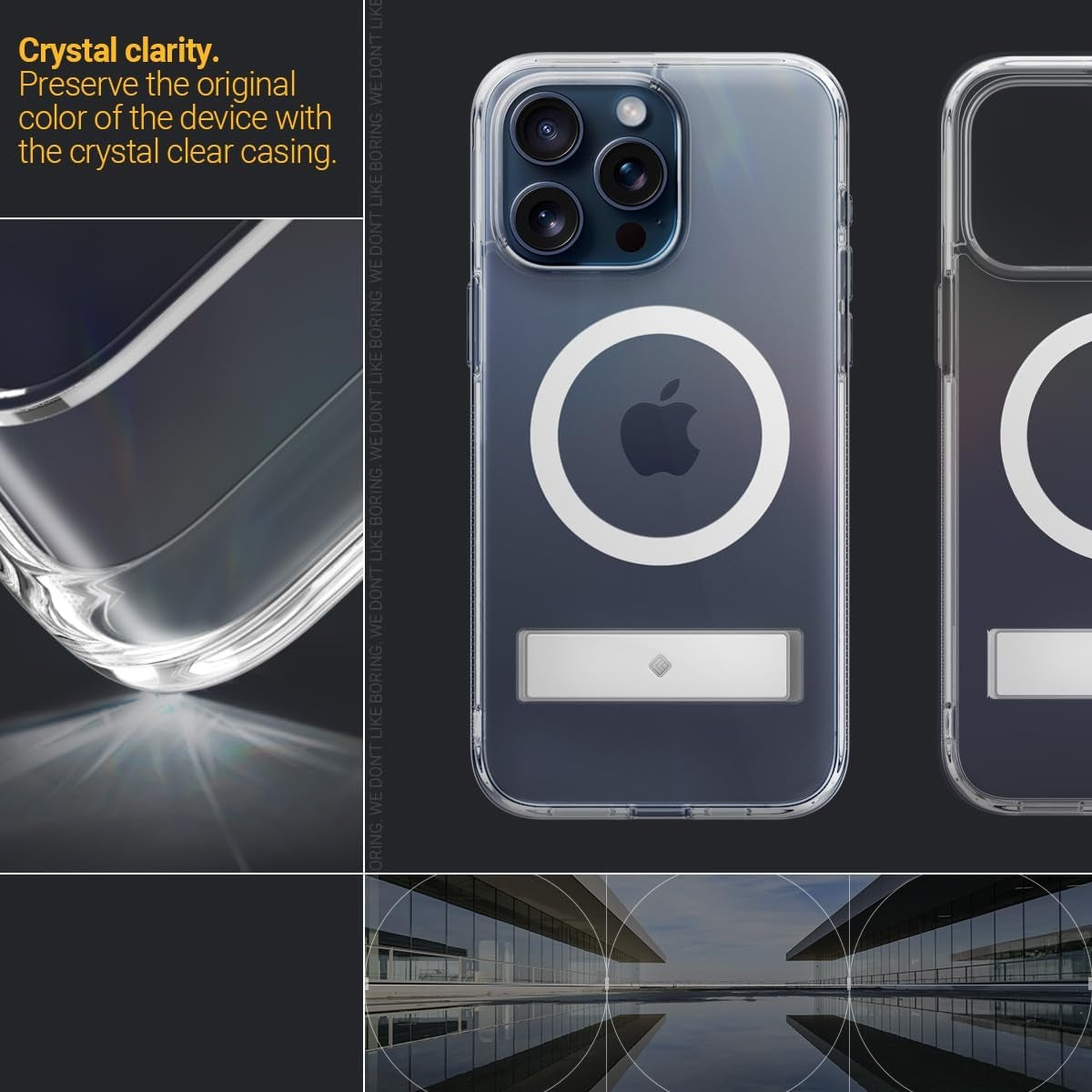 Caseology Capella Mag Kickstand - Διάφανη Ανθεκτική Σκληρή Θήκη MagSase με Kickstand - Apple iPhone 15 Pro - Clear / White (A