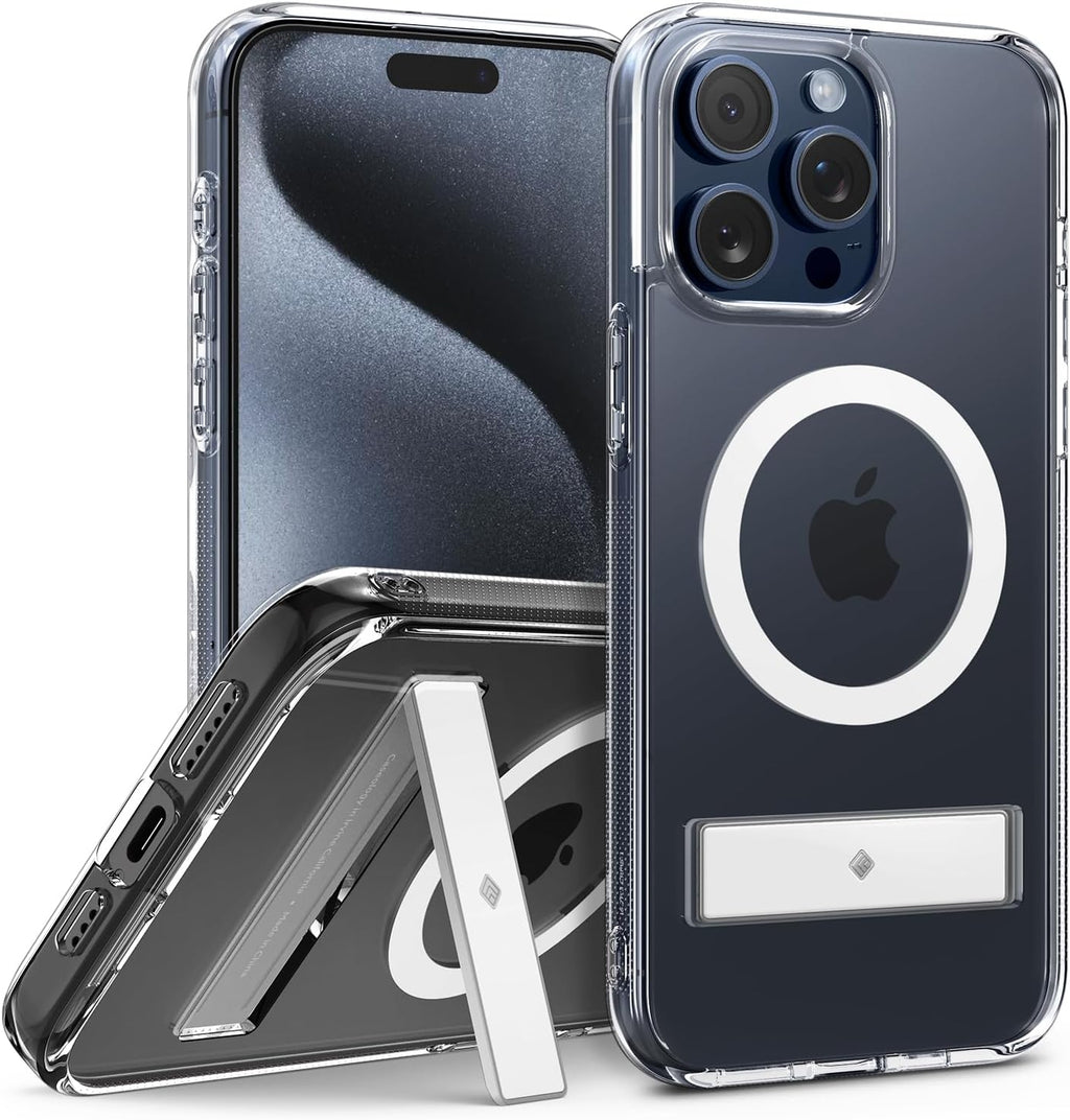 Caseology Capella Mag Kickstand - Διάφανη Ανθεκτική Σκληρή Θήκη MagSase με Kickstand - Apple iPhone 15 Pro - Clear / White (A