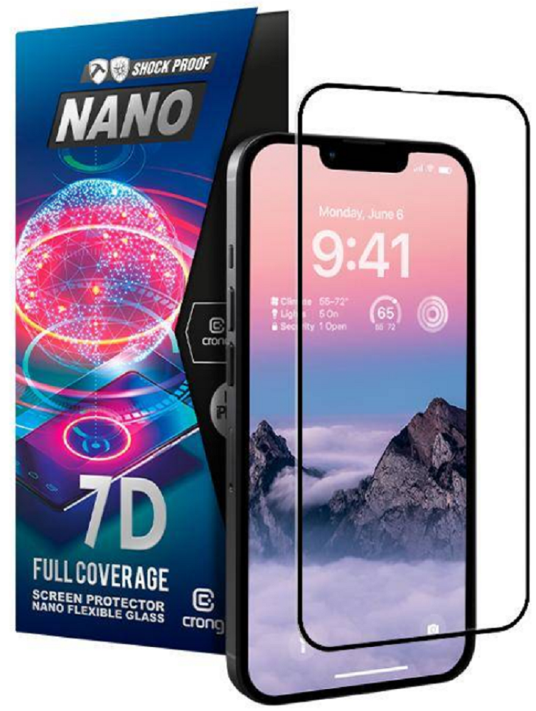 Crong 7D Nano Flexible Glass - Fullface Αντιχαρακτικό Υβριδικό Γυαλί Οθόνης Apple iPhone 14 Pro - Black - 0.3mm (CRG-7DNANO-I