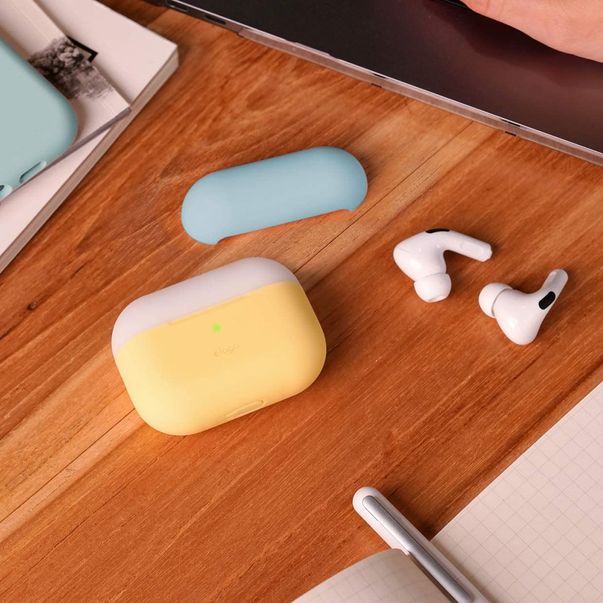 Elago AirPods Pro DUO Case - Θήκη Με Διπλό Καπάκι AirPods Pro 1st Gen - Yellow / Coral Blue / Nightglow Blue (EAPPDO-CYE-CBLL