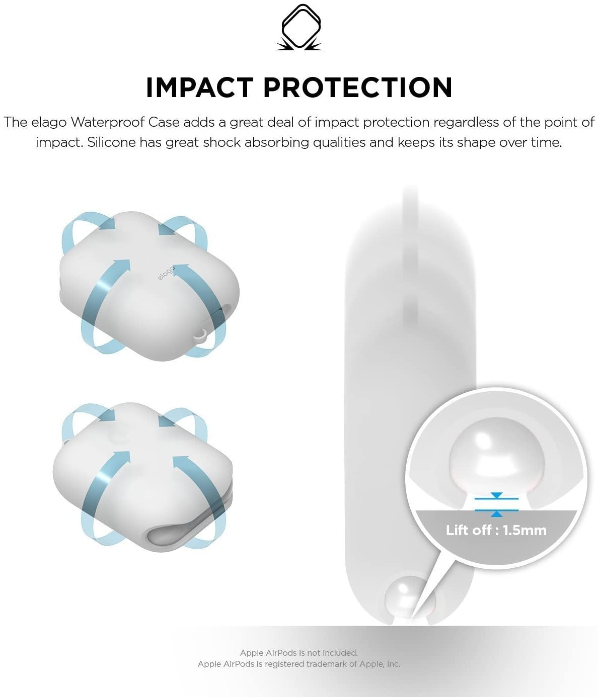 Elago AirPods Waterproof Case - Αδιάβροχη Θήκη για AirPods 2nd Gen / 1st Gen - White (EAPWF-BA-WH)