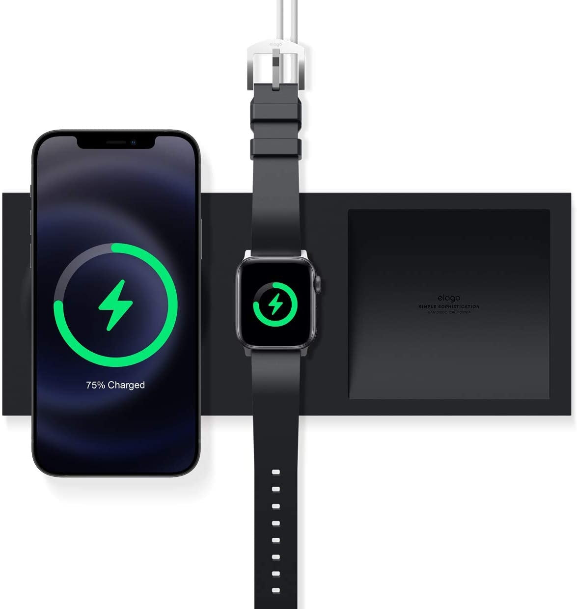 Elago MagSafe Charging Tray Duo - Βάση Σιλικόνης για τον Ασύρματο Φορτιστή MagSafe & Φορτιστή Apple Watch - Black (EMSTRAY-DU