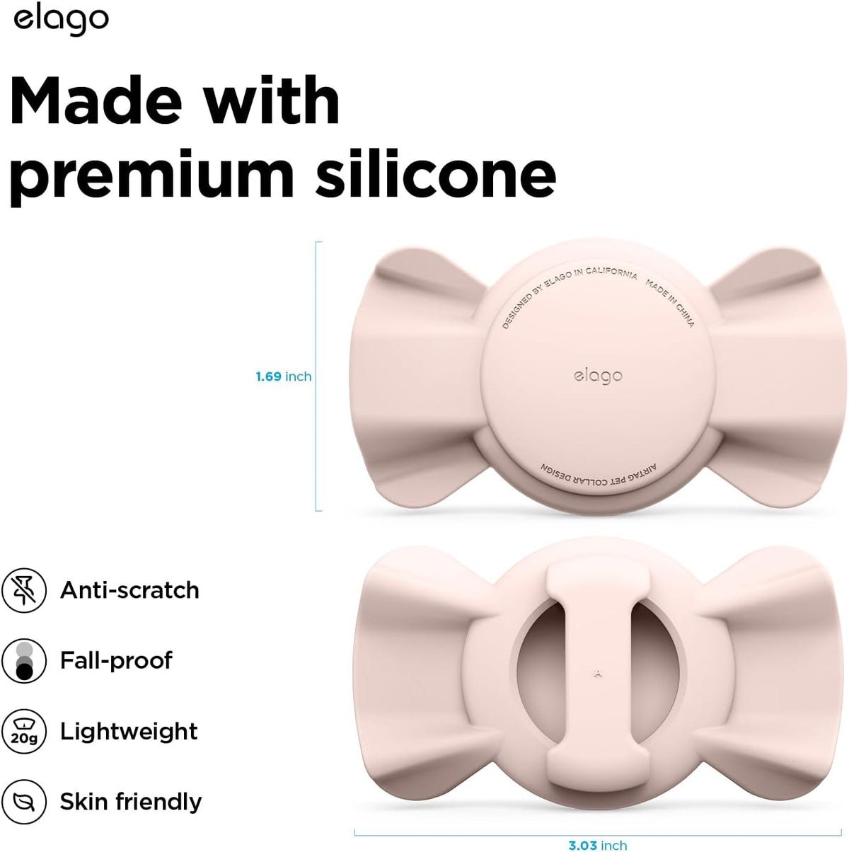 Elago Ribbon Pet Collar Case - Θήκη Premium Σιλικόνης Apple AirTag 2 / 1 για Κολάρο Κατοικιδίων - Sand Pink (EAT-RIBBON-PET-S