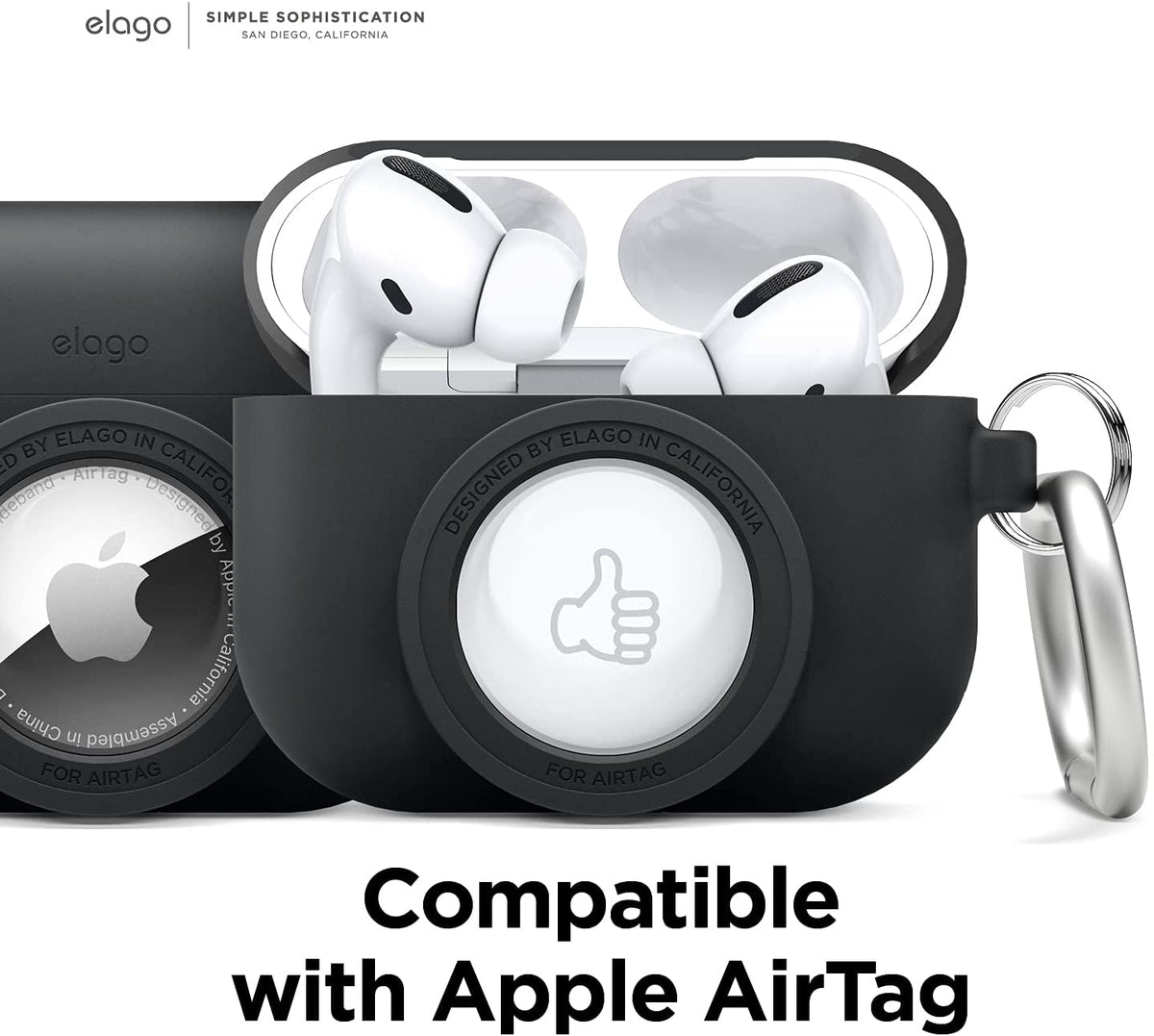 Elago Snap Shot Case - Θήκη Σιλικόνης για AirPods Pro 1st Gen και AirTag 2 / 1 - Black (EAPPAT1-BK)