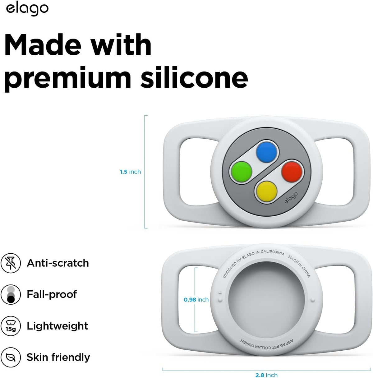Elago W5 Pet Collar Case - Θήκη Premium Σιλικόνης Apple AirTag 2 / 1 για Κολάρο Κατοικιδίων - Light Grey (EAT-W5-PET-LGY)