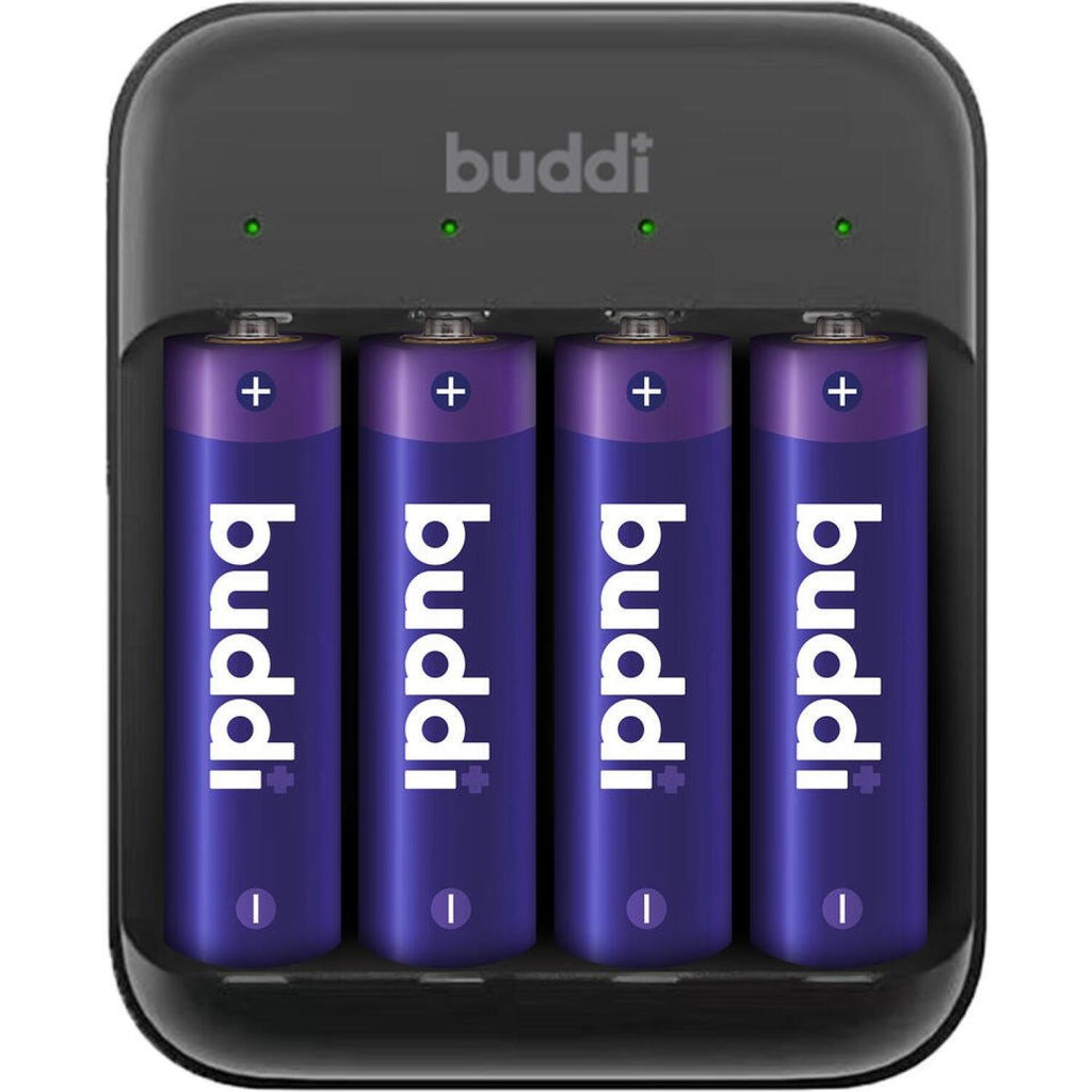 Φορτιστής Μπαταριών Buddi 4 Θέσεων για Επαναφορτιζόμενες Μπαταρίες Μεγέθους AA / AAA 5 Έτη Εγγύηση - Black (8719246496820)