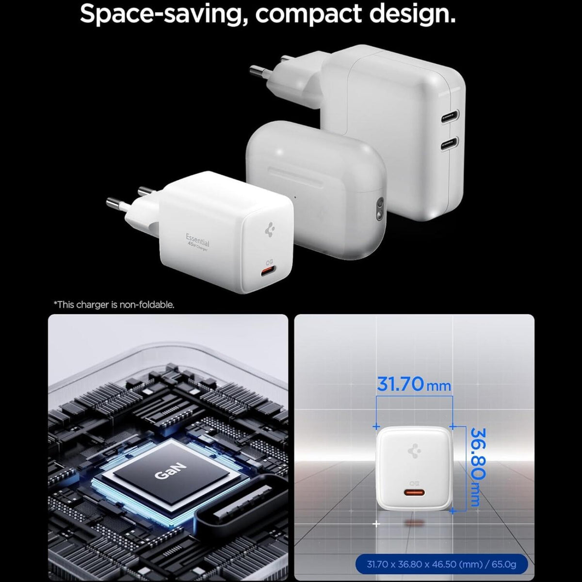 Spigen EE451EU GaN Pro Φορτιστής USB-C 45W με Καλώδιο USB-C 100W - White