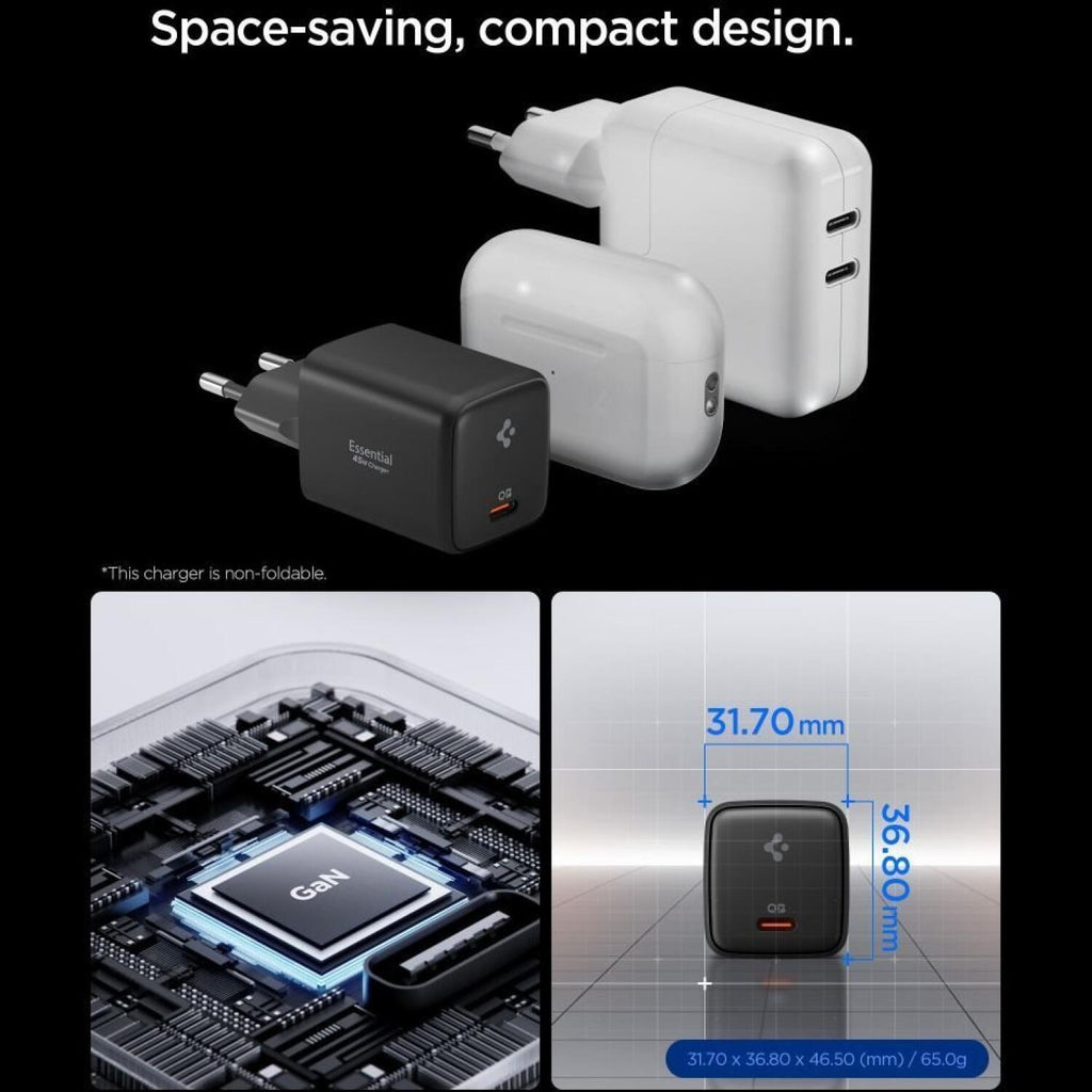 Φορτιστής Spigen EE451EU GaN Pro Γρήγορος Τοίχου / Αντάπτορας με 1 x Θύρα Type-C 45W & Καλώδιο Type-C 100W - Black (ACH09474)