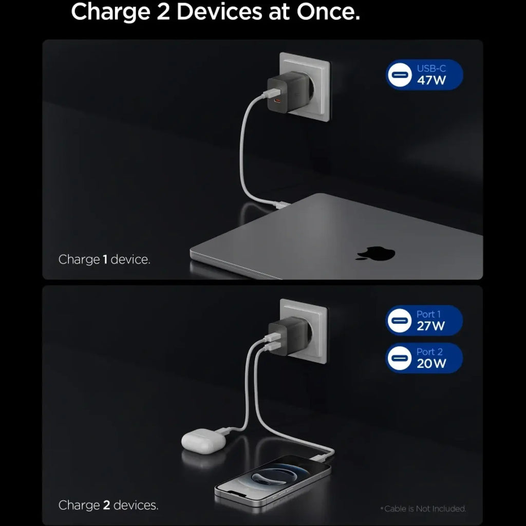 Φορτιστής Spigen EE472EU Essential Wall Charger GaN Γρήγορος Ταξιδιού / Αντάπτορας με 2 x Type-C 47W - Gunmetal (ACH10450)