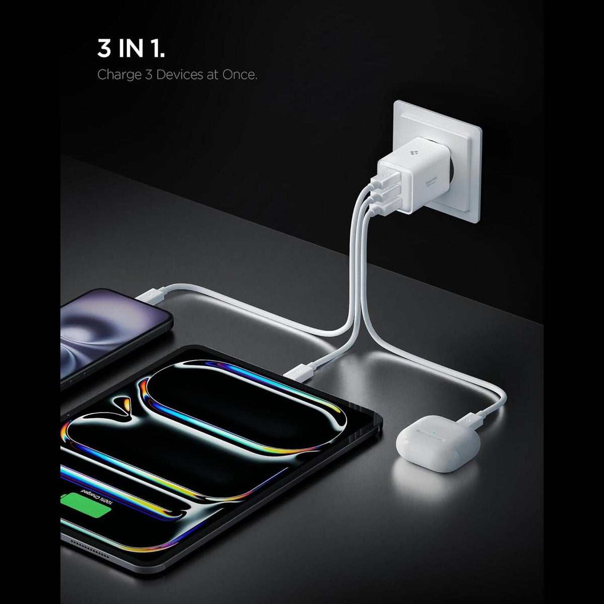 Spigen EE473EU Essential GaN Pro Φορτιστής 47W USB-A + 2x USB-C - White