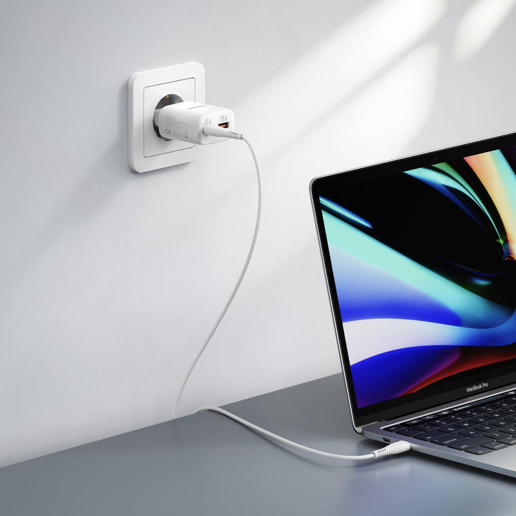 Φορτιστής Veger TR101 GaN Αντάπτορας με 1 x Type-C 45W / 1 x USB-A 18W & 1 x Καλώδιο Type-C σε Type-C 120cm - White (69775257