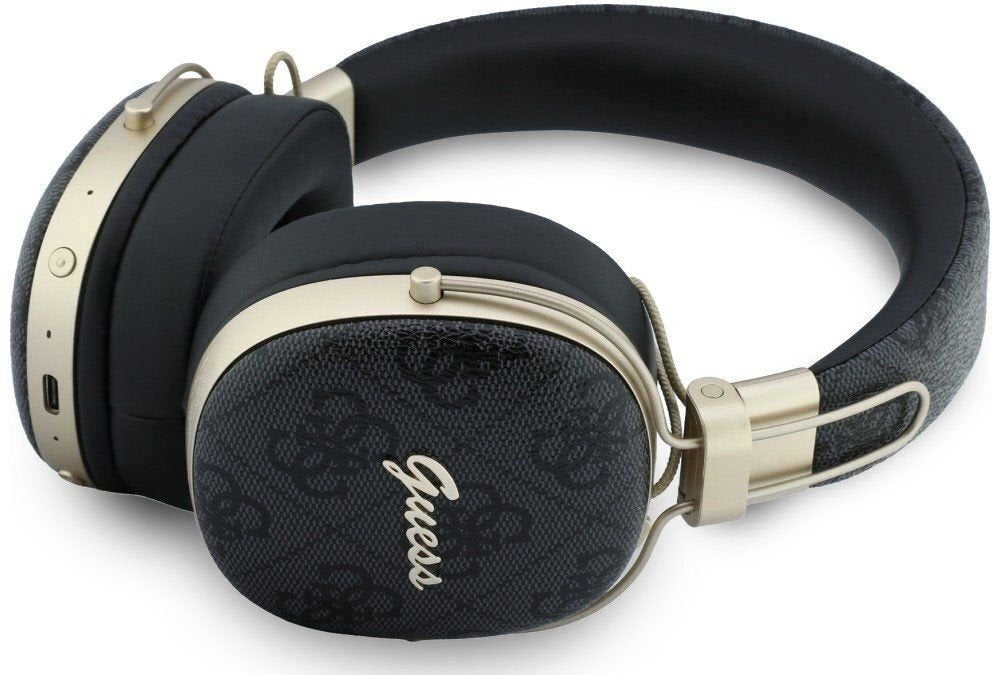 Guess 4G Gold Script Metal Ασύρματα Over Ear Ακουστικά Bluetooth 5.4 ENC Μαύρα