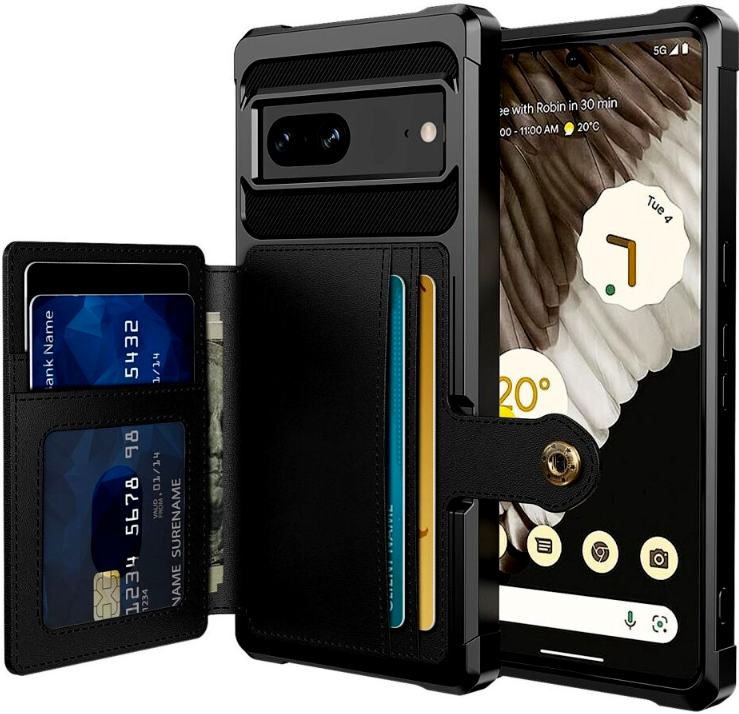 HappyCase 3 σε 1 - Θήκη Σιλικόνης με Ενσωματωμένο PU Πορτοφόλι - Google Pixel 7 - Black (8719246391484)