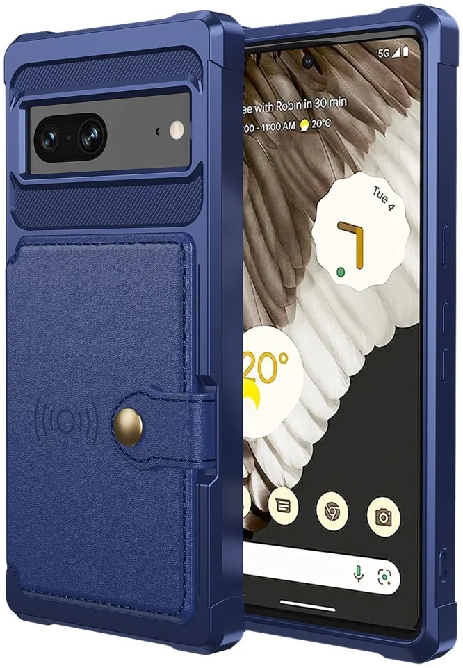 HappyCase 3 σε 1 - Θήκη Σιλικόνης με Ενσωματωμένο PU Πορτοφόλι - Google Pixel 7 - Dark Blue (8719246421433)