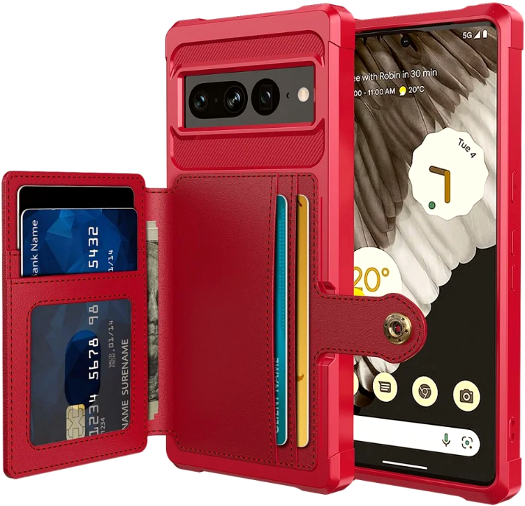HappyCase 3 σε 1 - Θήκη Σιλικόνης με Ενσωματωμένο PU Πορτοφόλι - Google Pixel 7 Pro - Red (8719246420641)