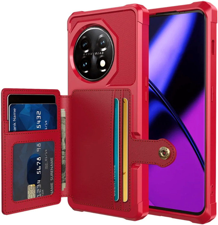 HappyCase 3 σε 1 - Θήκη Σιλικόνης με Ενσωματωμένο PU Πορτοφόλι - OnePlus 11 - Red (8719246420689)