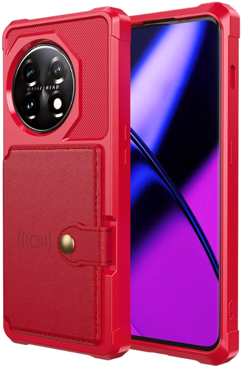 HappyCase 3 σε 1 - Θήκη Σιλικόνης με Ενσωματωμένο PU Πορτοφόλι - OnePlus 11 - Red (8719246420689)