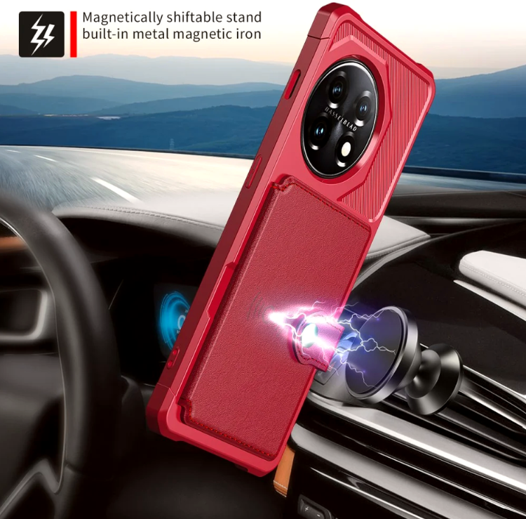 HappyCase 3 σε 1 - Θήκη Σιλικόνης με Ενσωματωμένο PU Πορτοφόλι - OnePlus 11 - Red (8719246420689)