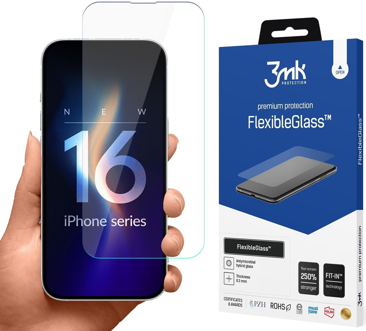 Hybrid Glass iPhone 16 Plus 3MK Premium Flexible Glass Αντιχαρακτικό Υβριδικό Προστατευτικό Οθόνης 0.3mm (5903108586399)
