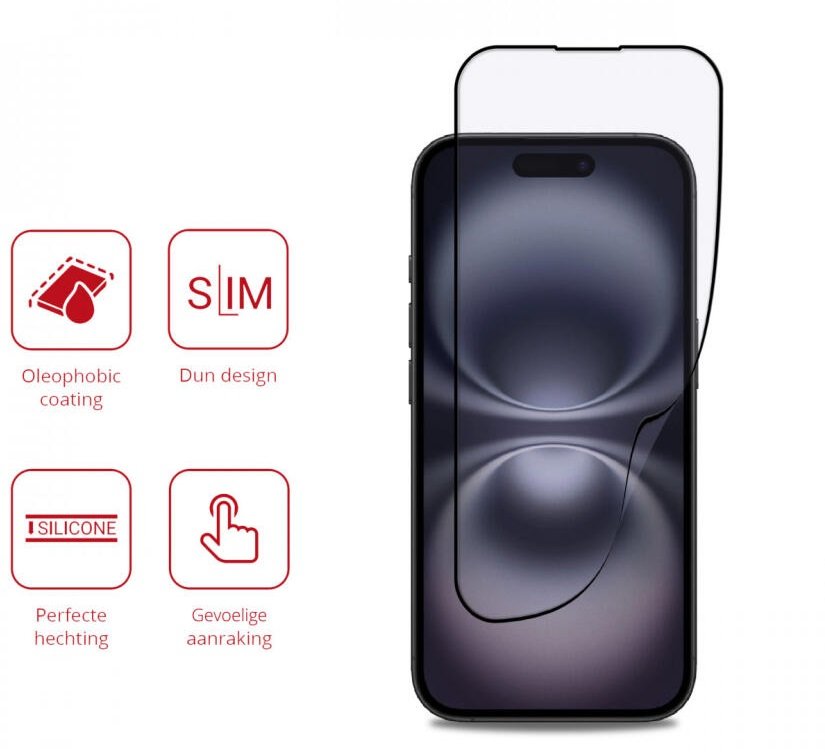 Hybrid Glass iPhone 16 Rosso FullFace Αντιχαρακτικό Υβριδικό Προστατευτικό Οθόνης - Black (8719246461064)