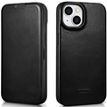 iCarer Curved Edge Oil Wax Leather Folio - Δερμάτινη MagSafe Flip Θήκη-Πορτοφόλι - Apple iPhone 14 - Black (AKI14220705-BK)
