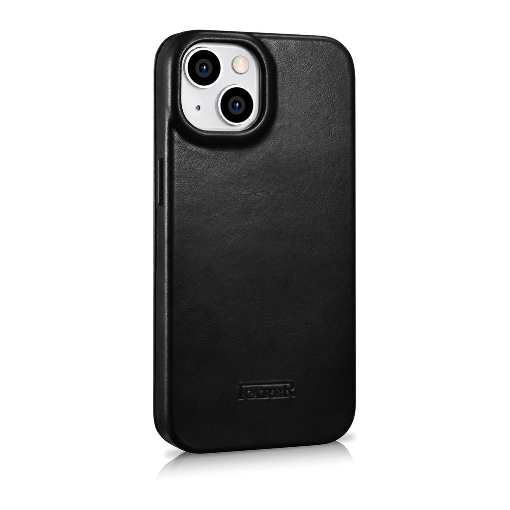 iCarer Curved Edge Oil Wax Leather Folio - Δερμάτινη MagSafe Flip Θήκη-Πορτοφόλι - Apple iPhone 14 Plus - Black (AKI14220707-