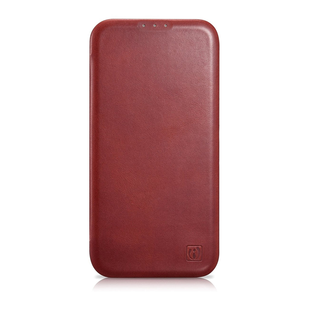 iCarer Curved Edge Oil Wax Leather Folio - Δερμάτινη MagSafe Flip Θήκη-Πορτοφόλι - Apple iPhone 14 Plus - Red (AKI14220707-RD