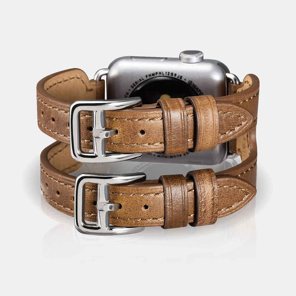 iCarer Double Buckle Cuff Watch Band - Δερμάτινο Λουράκι Apple Watch SE/11/10/9/8/7/6/5/4 (42/41/40mm) - Brown (RIW113)
