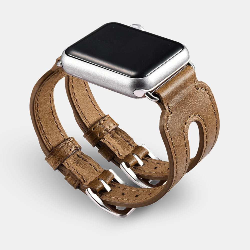 iCarer Double Buckle Cuff Watch Band - Δερμάτινο Λουράκι Apple Watch SE/11/10/9/8/7/6/5/4 (42/41/40mm) - Brown (RIW113)
