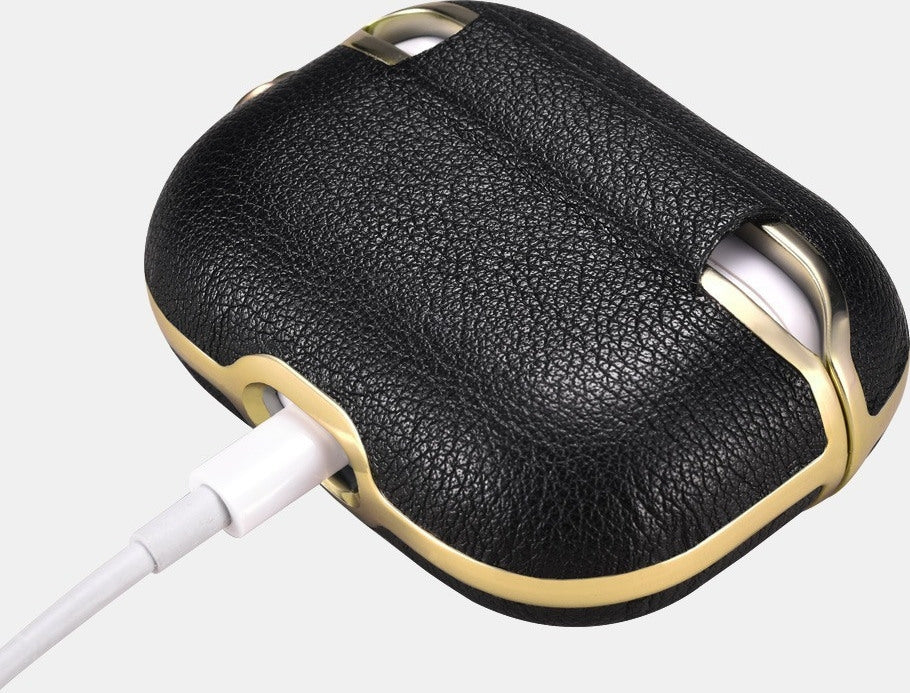 iCarer Electroplating PU Leather Θήκη για Apple AirPods Pro 1st Gen - Black / Gold (IAP054-BK)