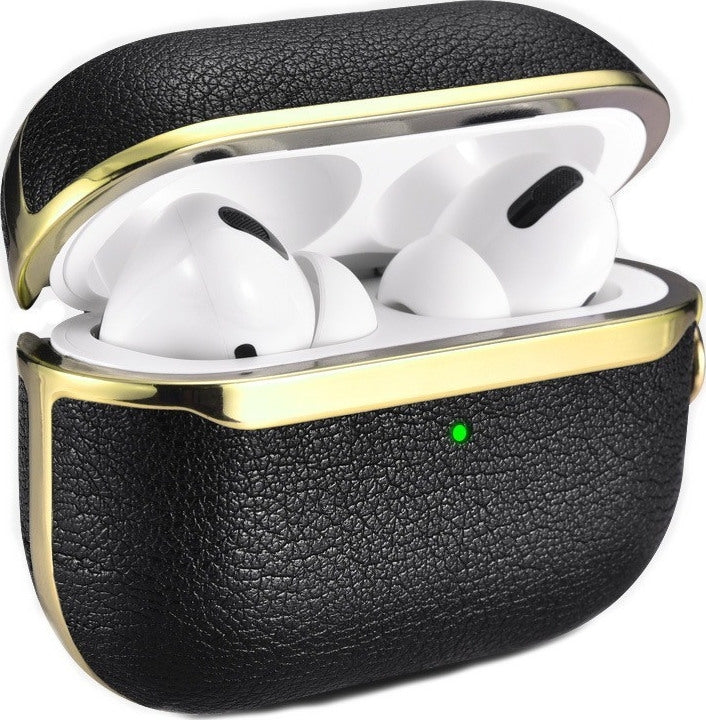 iCarer Electroplating PU Leather Θήκη για Apple AirPods Pro 1st Gen - Black / Gold (IAP054-BK)