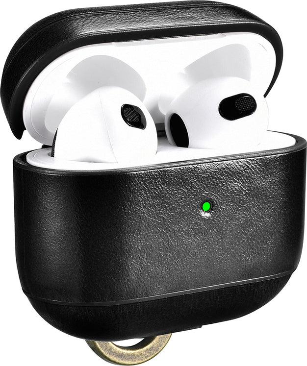 iCarer Vintage Δερμάτινη Θήκη με Γάντζο για Apple AirPods 3rd Gen - Black (IAP057-BK)