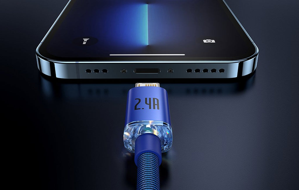Καλώδιο Baseus Crystal Shine Series Φόρτισης και Μεταφοράς Δεδομένων USB-A σε Lightning 2.4A 120cm - Blue (CAJY000003)