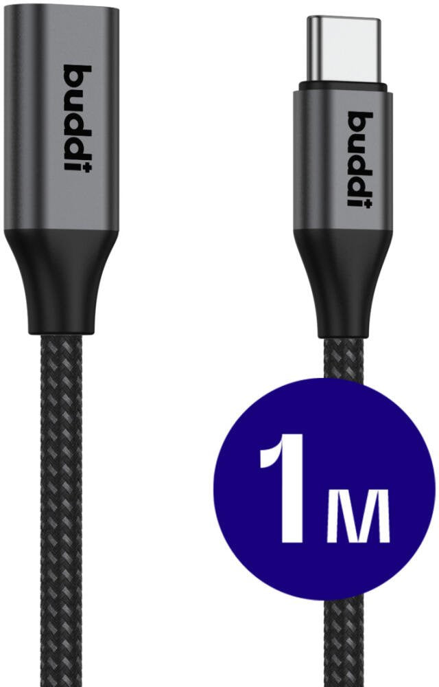 Καλώδιο Buddi Flex Extension Cable Επέκτασης Type-C (Male) σε Type-C (Female) 60W 100cm 5 Έτη Εγγύηση - Black (8719246459375)