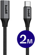Καλώδιο Buddi Flex Extension Cable Επέκτασης Type-C (Male) σε Type-C (Female) 60W 200cm 5 Έτη Εγγύηση - Black (8719246459382)