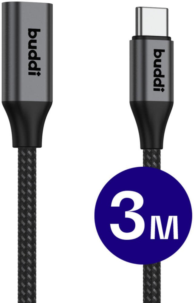 Καλώδιο Buddi Flex Extension Cable Επέκτασης Type-C (Male) σε Type-C (Female) 60W 300cm 5 Έτη Εγγύηση - Black (8719246459399)