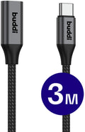 Καλώδιο Buddi Flex Extension Cable Επέκτασης Type-C (Male) σε Type-C (Female) 60W 300cm 5 Έτη Εγγύηση - Black (8719246459399)