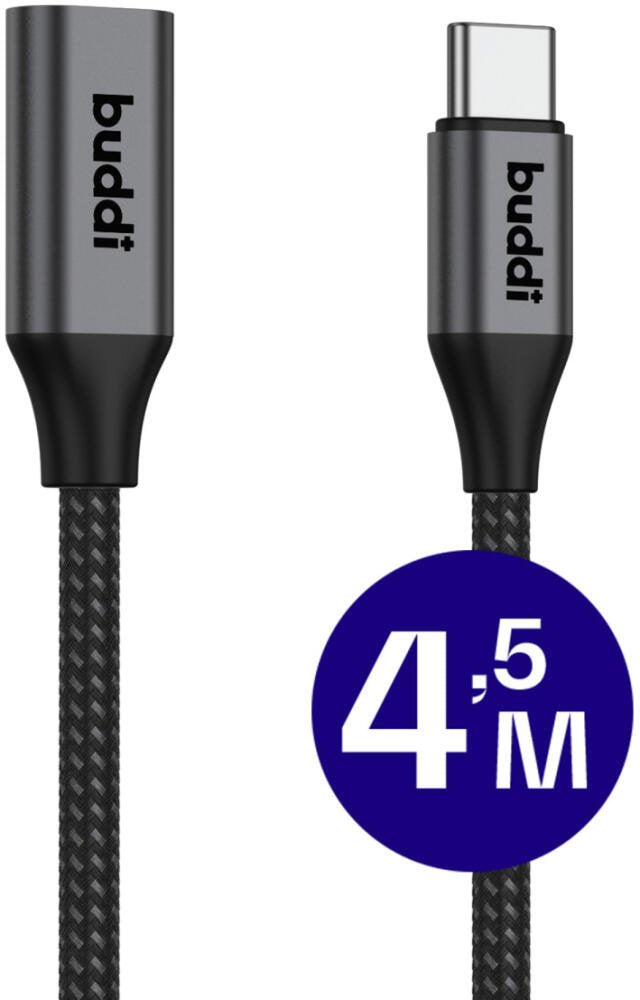 Καλώδιο Buddi Flex Extension Cable Επέκτασης Type-C (Male) σε Type-C (Female) 60W 450cm 5 Έτη Εγγύηση - Black (8719246459184)