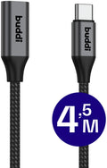 Καλώδιο Buddi Flex Extension Cable Επέκτασης Type-C (Male) σε Type-C (Female) 60W 450cm 5 Έτη Εγγύηση - Black (8719246459184)