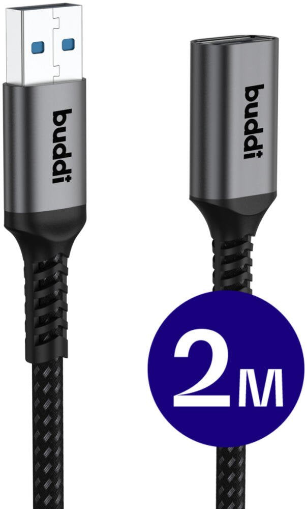 Καλώδιο Buddi Flex Extension Cable Επέκτασης USB-A (Male) σε USB-A (Female) 15W 200cm 5 Έτη Εγγύηση - Black (8719246459528)