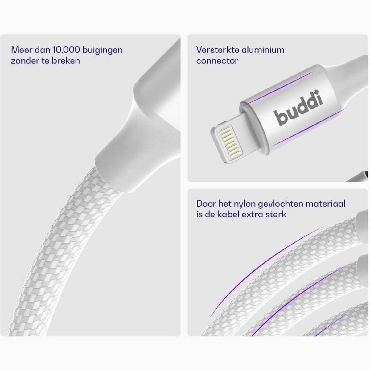Καλώδιο Buddi Flex Φόρτισης & Μεταφοράς Δεδομένων USB-A σε Lightning 30cm 12W 5 Έτη Εγγύηση - White (8719246497445)