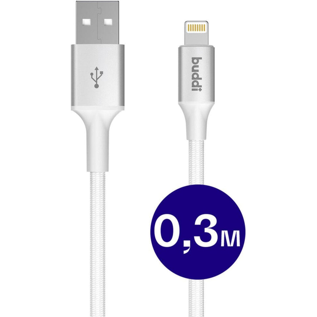Καλώδιο Buddi Flex Φόρτισης & Μεταφοράς Δεδομένων USB-A σε Lightning 30cm 12W 5 Έτη Εγγύηση - White (8719246497445)