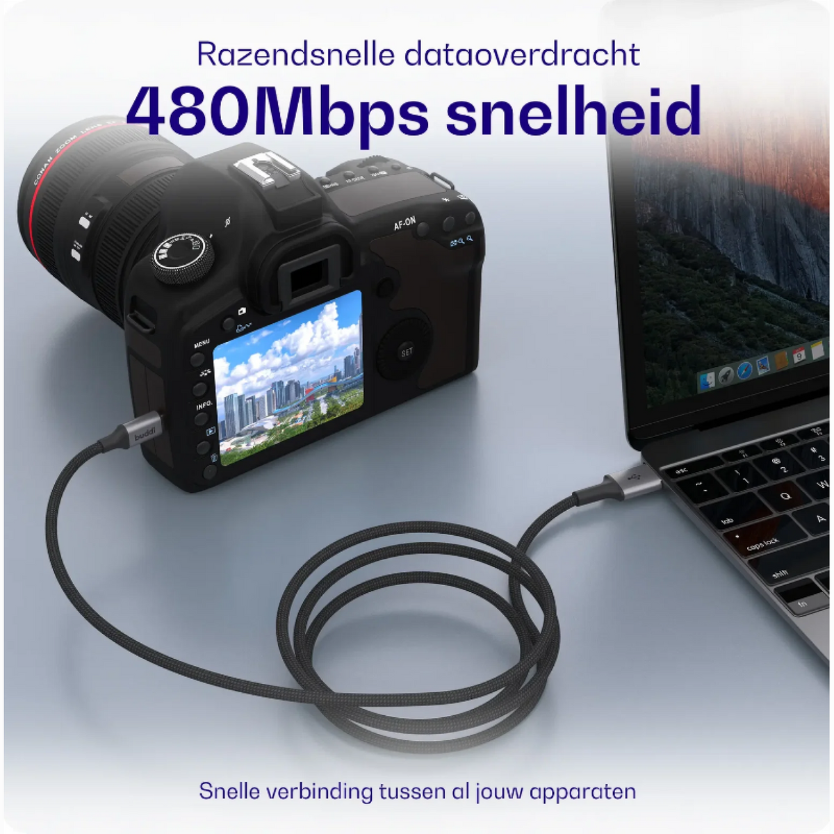 Καλώδιο USB-A Buddi Flex Φόρτισης & Μεταφοράς Δεδομένων σε Mini USB 200cm 12W 5 Έτη Εγγύηση - Black (8719246550850)