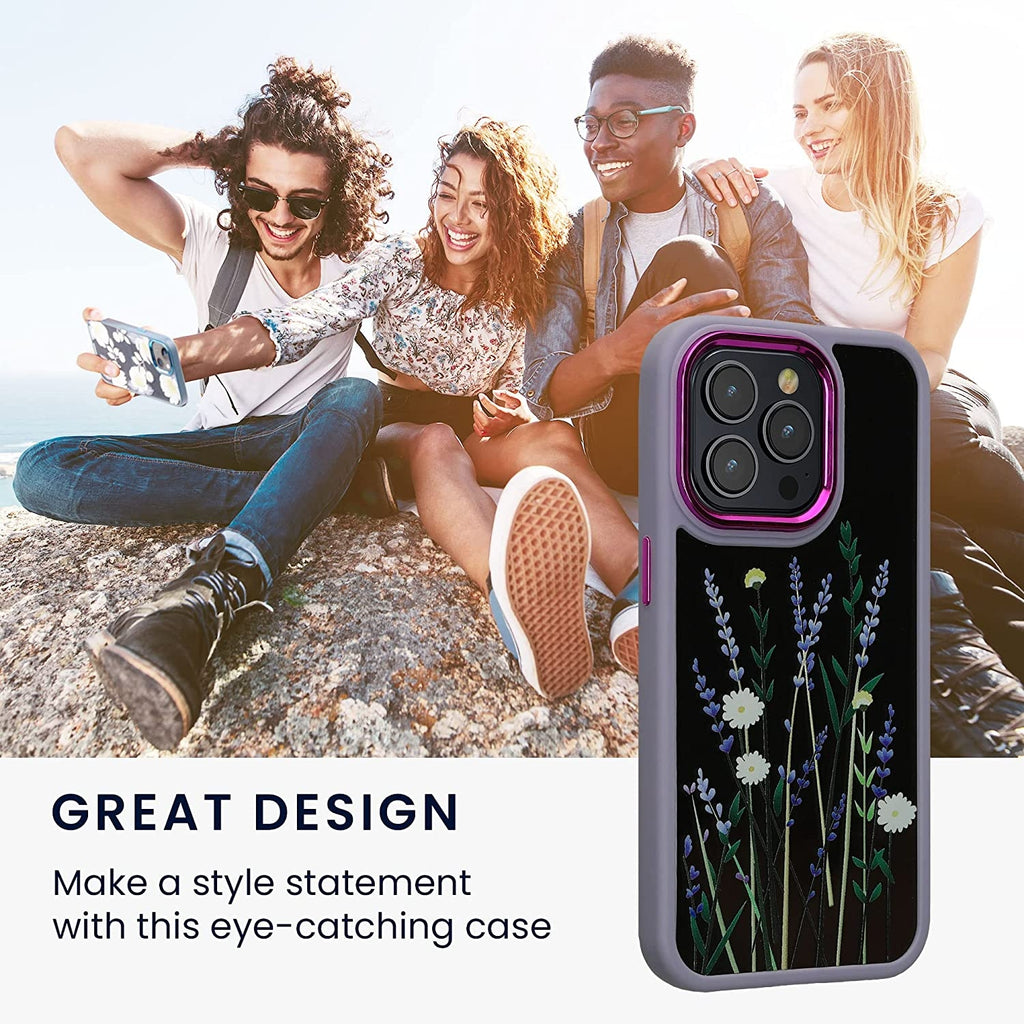 KWmobile Crystal Hard Case - Σκληρή Διάφανη Θήκη με TPU Bumper - Apple iPhone 14 Pro - Flower Straws / Lavender / Green / Tra