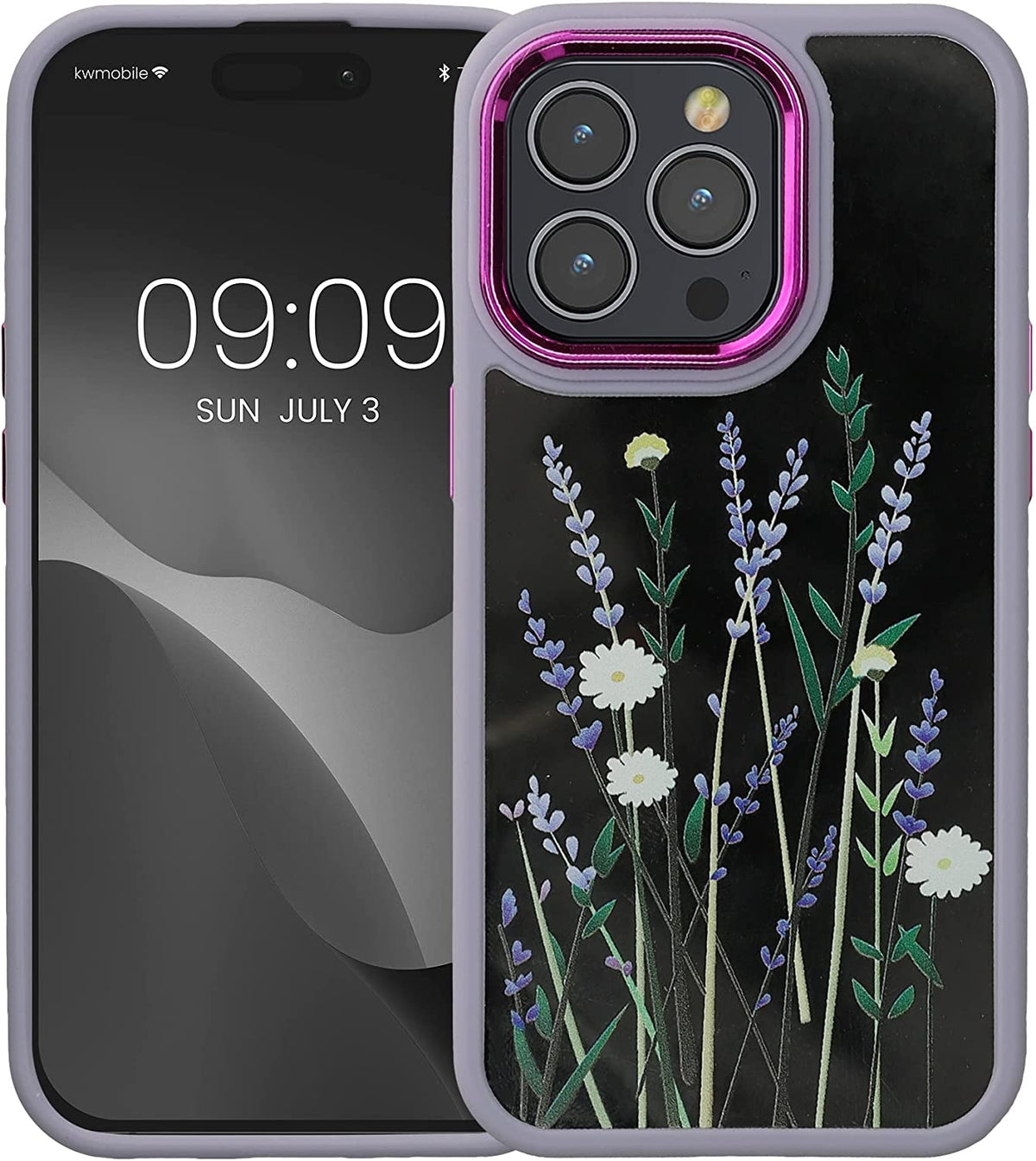 KWmobile Crystal Hard Case - Σκληρή Διάφανη Θήκη με TPU Bumper - Apple iPhone 14 Pro - Flower Straws / Lavender / Green / Tra