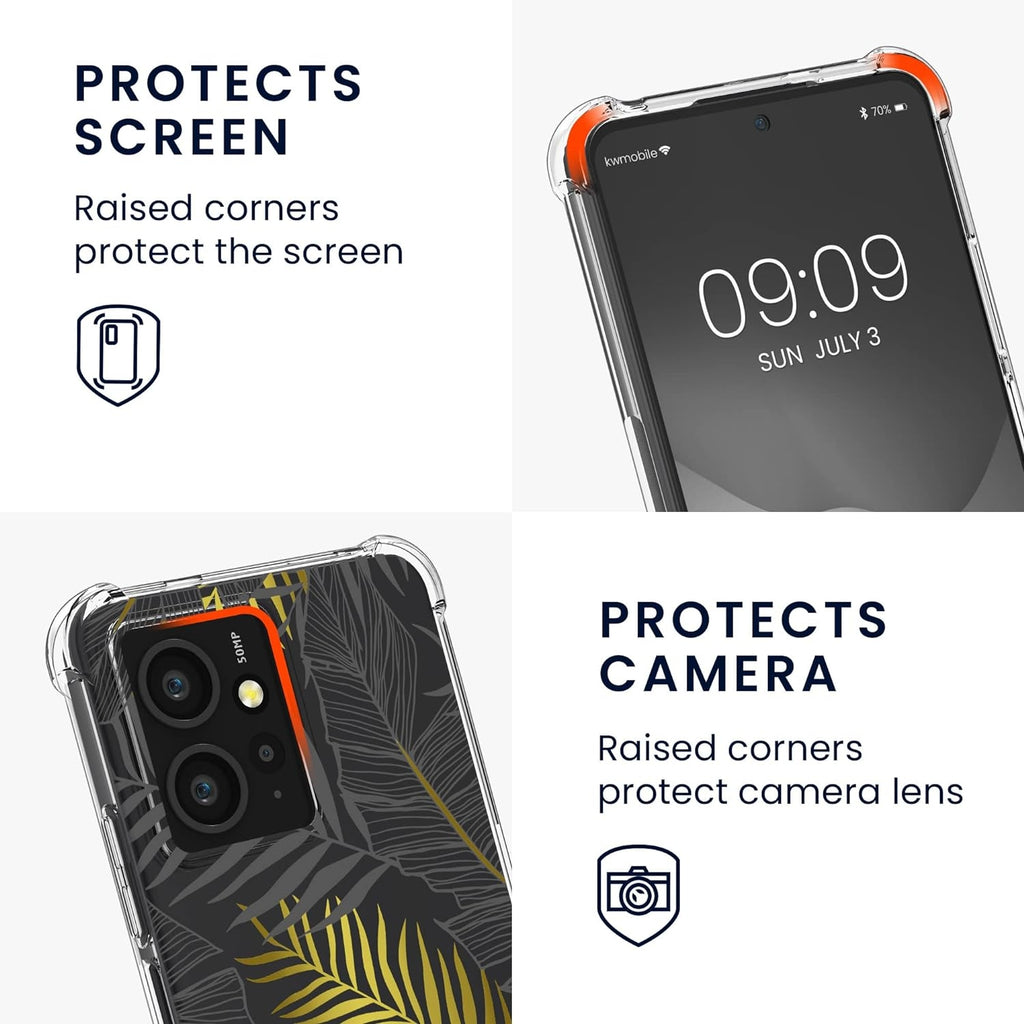 KWmobile Διάφανη Θήκη Σιλικόνης με Λουράκι Λαιμού - Xiaomi Redmi Note 12 4G - Palm Leaves / Yellow / Grey / Transparent (6117