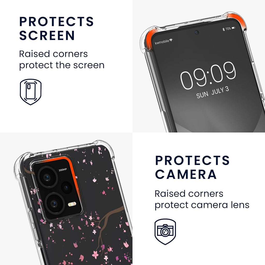 KWmobile Διάφανη Θήκη Σιλικόνης με Λουράκι Λαιμού - Xiaomi Redmi Note 12 Pro Plus - Cherry Blossoms / Cherry Petals / Pink / 