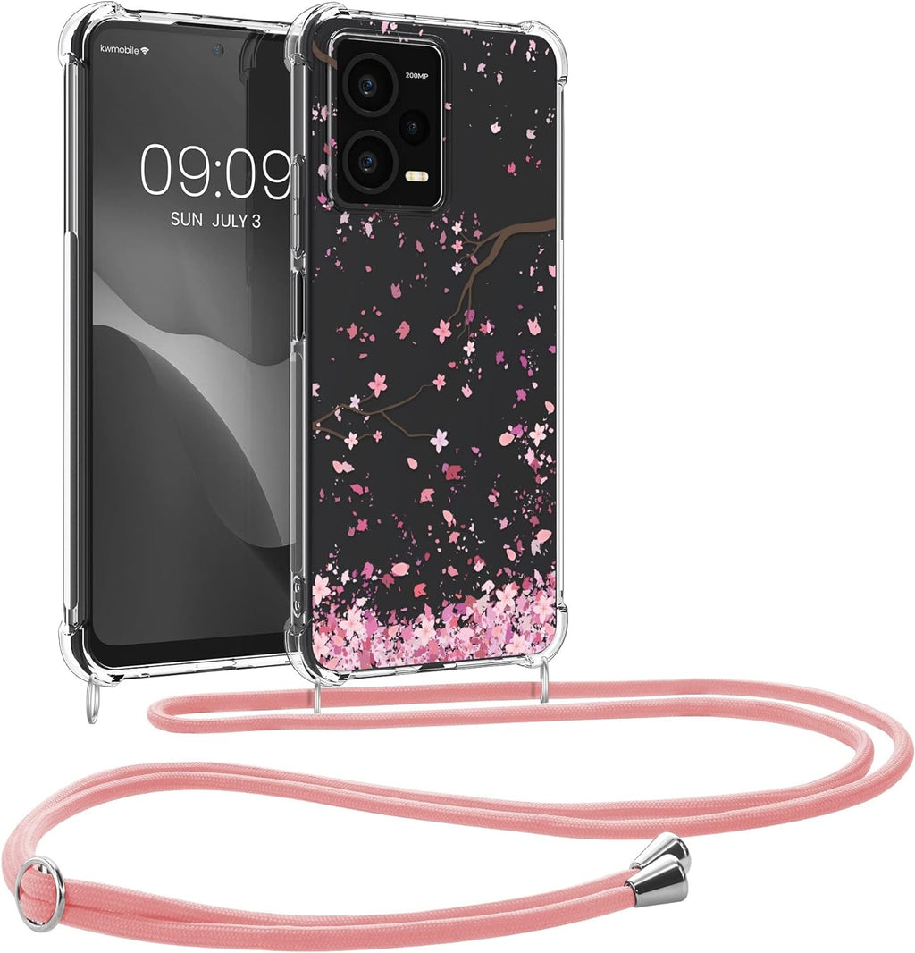 KWmobile Διάφανη Θήκη Σιλικόνης με Λουράκι Λαιμού - Xiaomi Redmi Note 12 Pro Plus - Cherry Blossoms / Cherry Petals / Pink / 