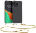 Θήκη Apple iPhone 15 Pro Max - KWmobile Διάφανη Σιλικόνης με Μεταλλικό Λουράκι Λαιμού - Transparent / Gold (62032.21)