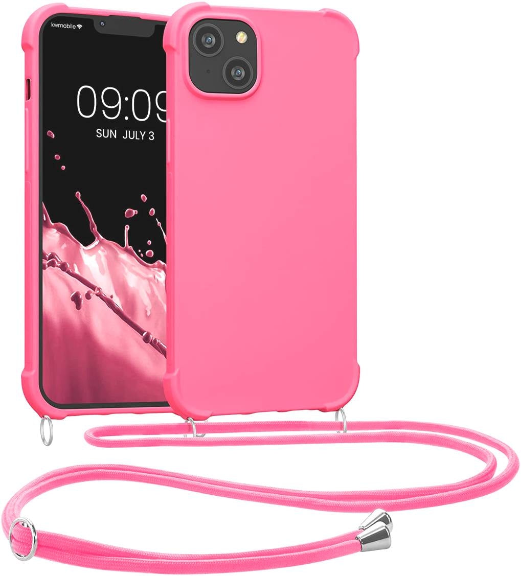 KWmobile Matte Θήκη Σιλικόνης με Λουράκι Λαιμού Apple iPhone 14 Plus - Neon Pink (59117.77)